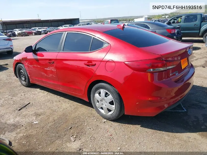 2017 Hyundai Elantra Se VIN: 5NPD74LF6HH193516 Lot: 41989832