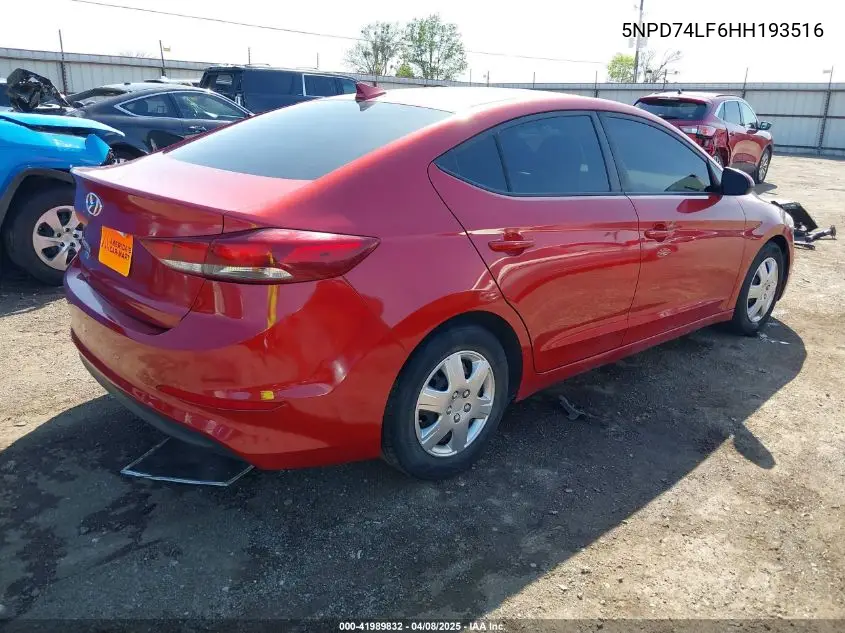 2017 Hyundai Elantra Se VIN: 5NPD74LF6HH193516 Lot: 41989832