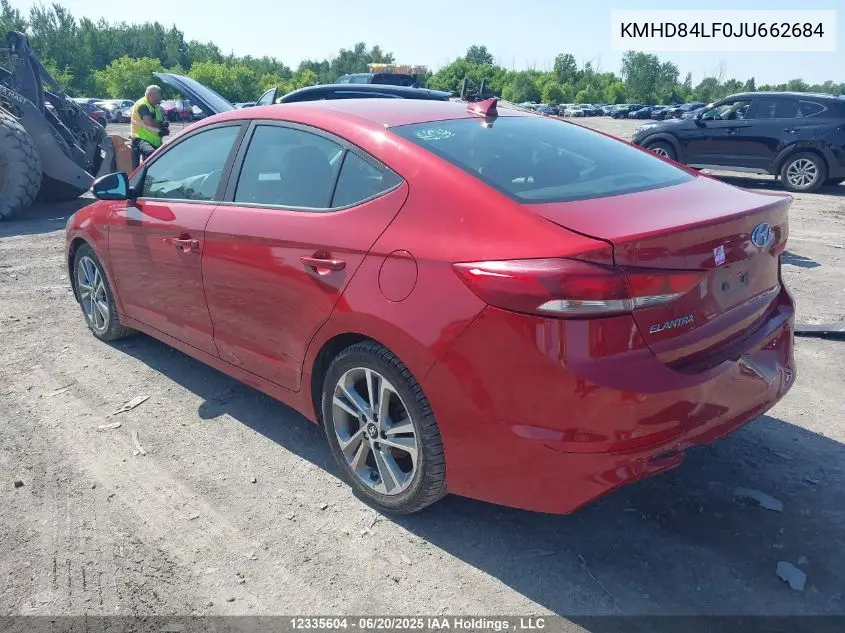 2018 Hyundai Elantra Sel/Value/Limited VIN: KMHD84LF0JU662684 Lot: 12335604