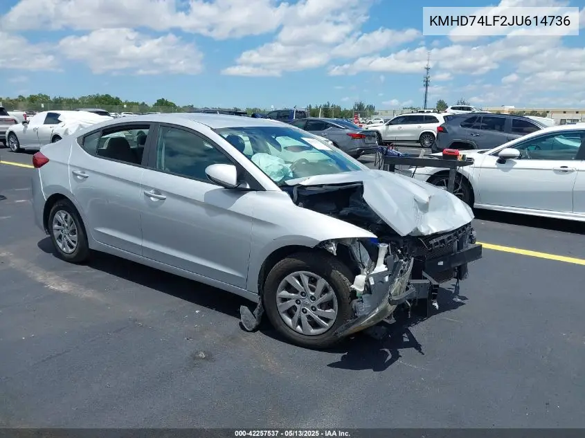 2018 Hyundai Elantra Se VIN: KMHD74LF2JU614736 Lot: 42257537