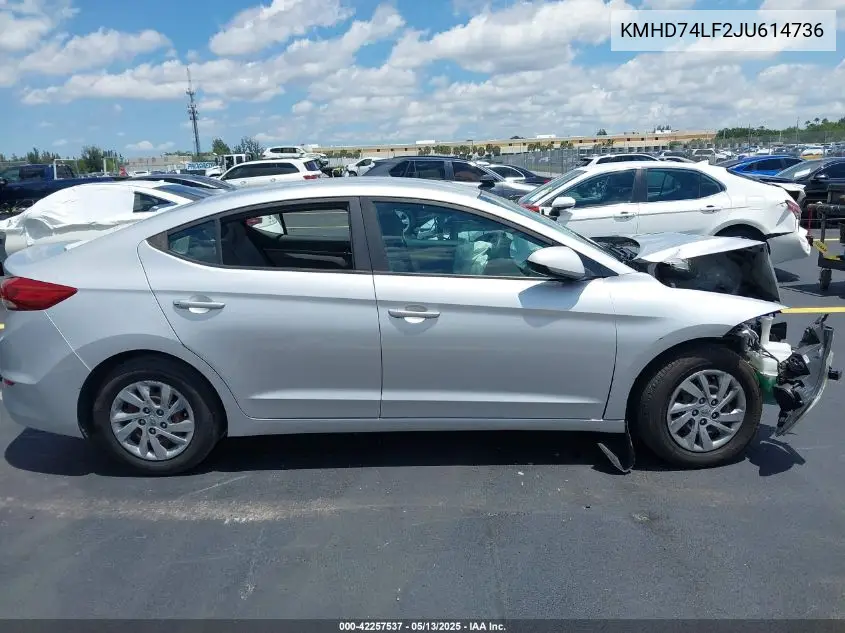 2018 Hyundai Elantra Se VIN: KMHD74LF2JU614736 Lot: 42257537