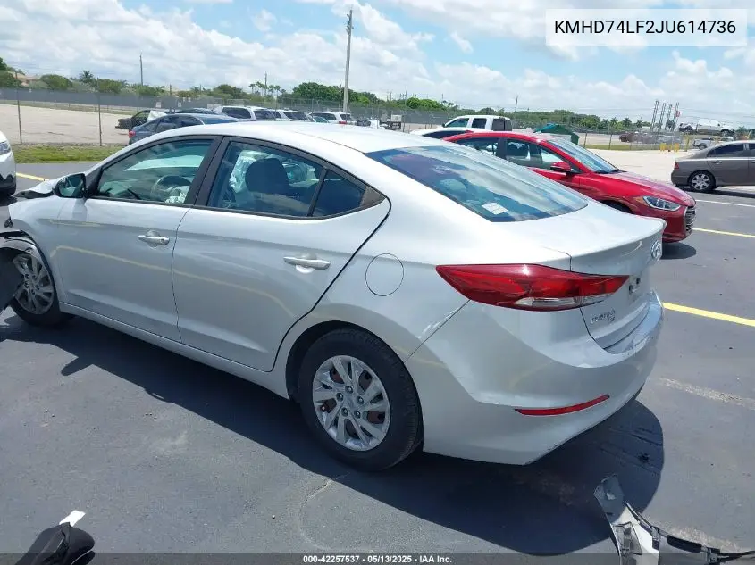 2018 Hyundai Elantra Se VIN: KMHD74LF2JU614736 Lot: 42257537