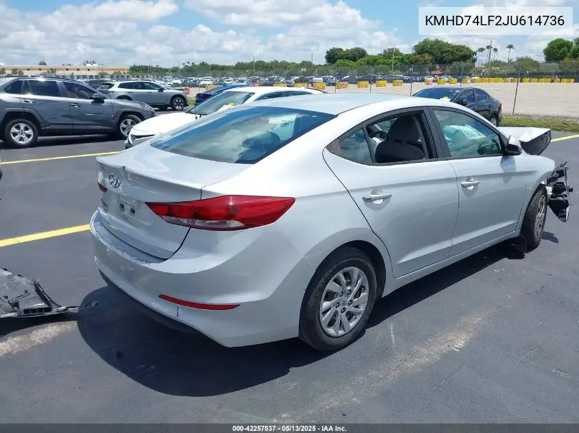 2018 Hyundai Elantra Se VIN: KMHD74LF2JU614736 Lot: 42257537