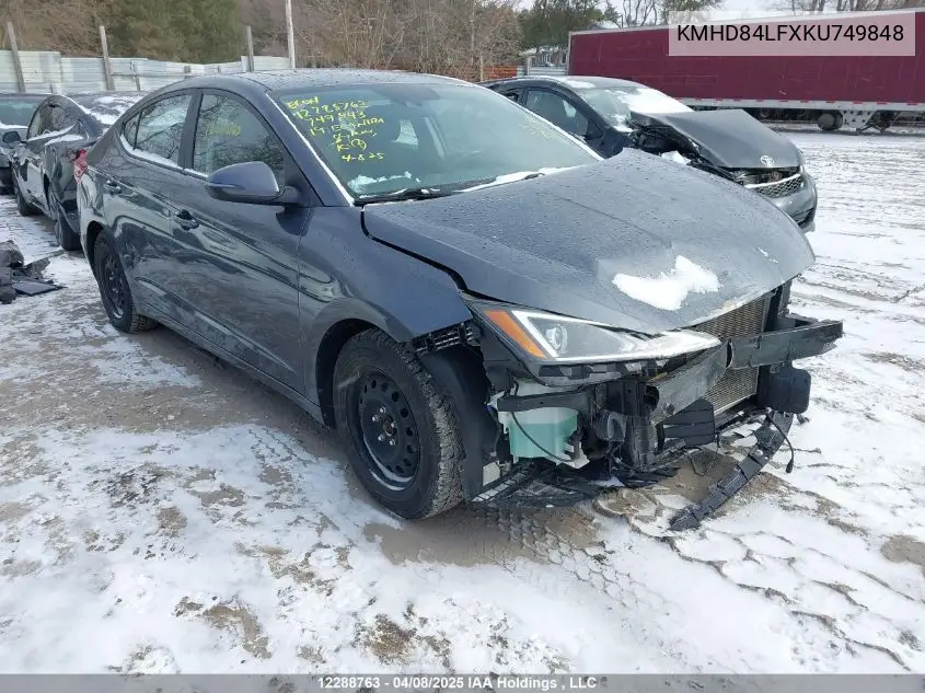 2019 Hyundai Elantra Preferred VIN: KMHD84LFXKU749848 Lot: 12288763