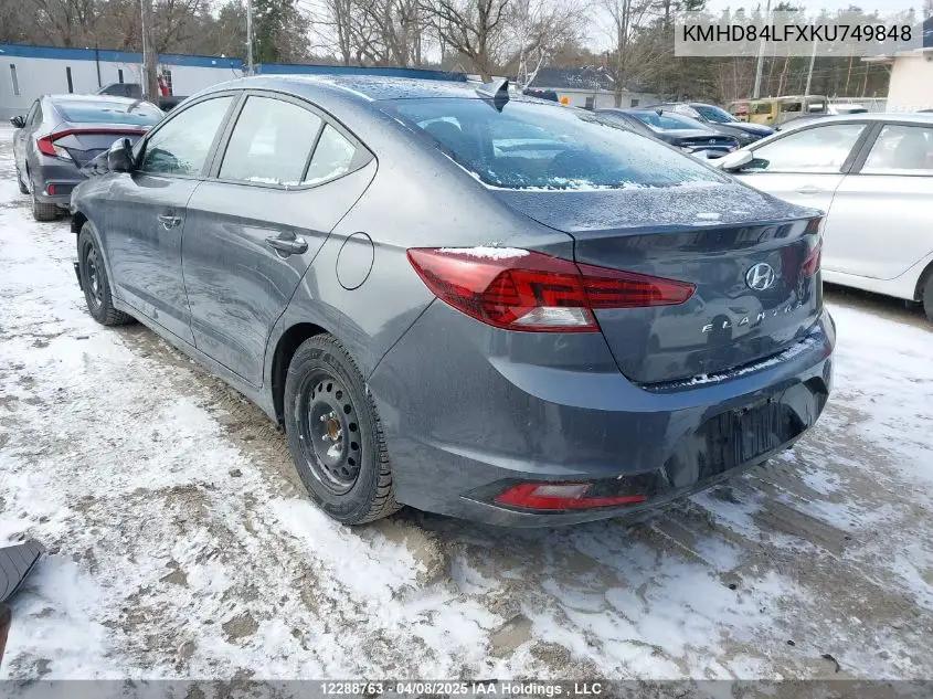 2019 Hyundai Elantra Preferred VIN: KMHD84LFXKU749848 Lot: 12288763
