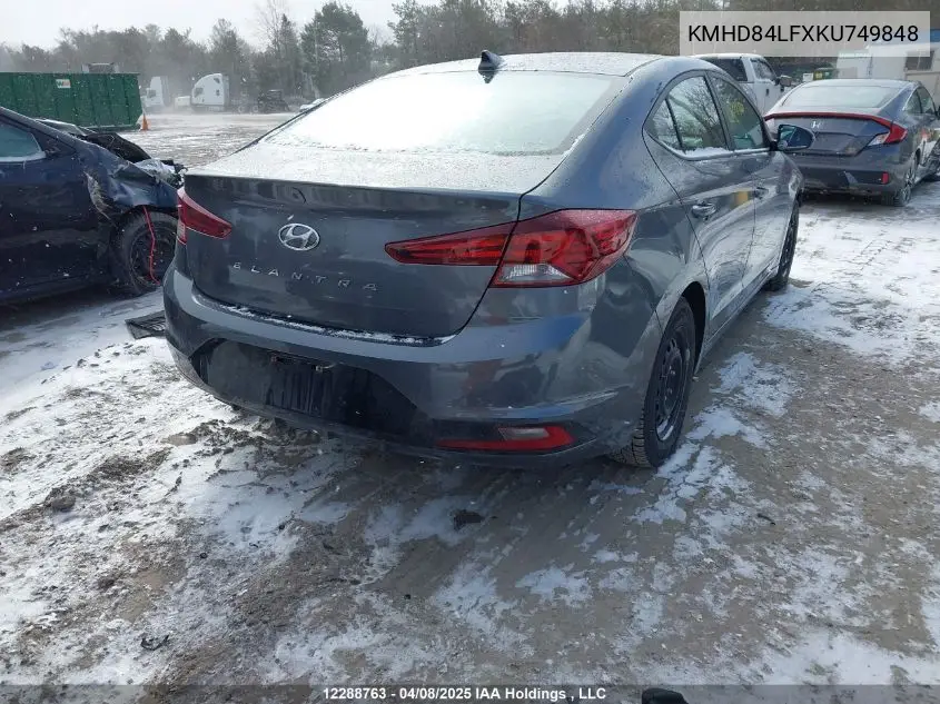 2019 Hyundai Elantra Preferred VIN: KMHD84LFXKU749848 Lot: 12288763