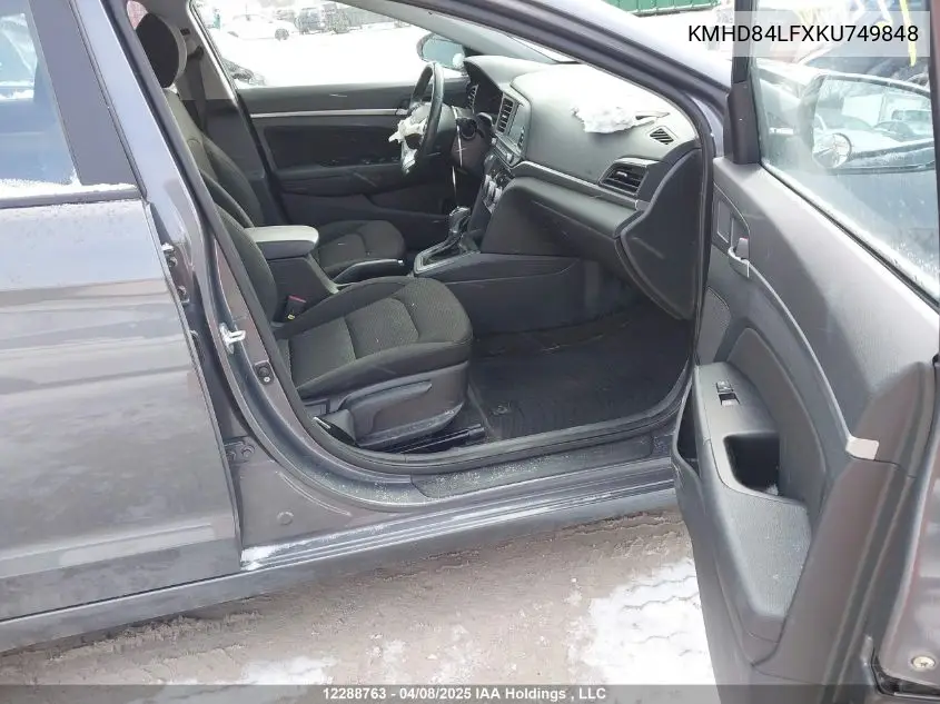 2019 Hyundai Elantra Preferred VIN: KMHD84LFXKU749848 Lot: 12288763