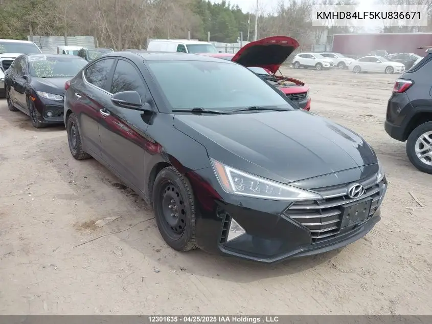 2019 Hyundai Elantra Ultimate VIN: KMHD84LF5KU836671 Lot: 12301635