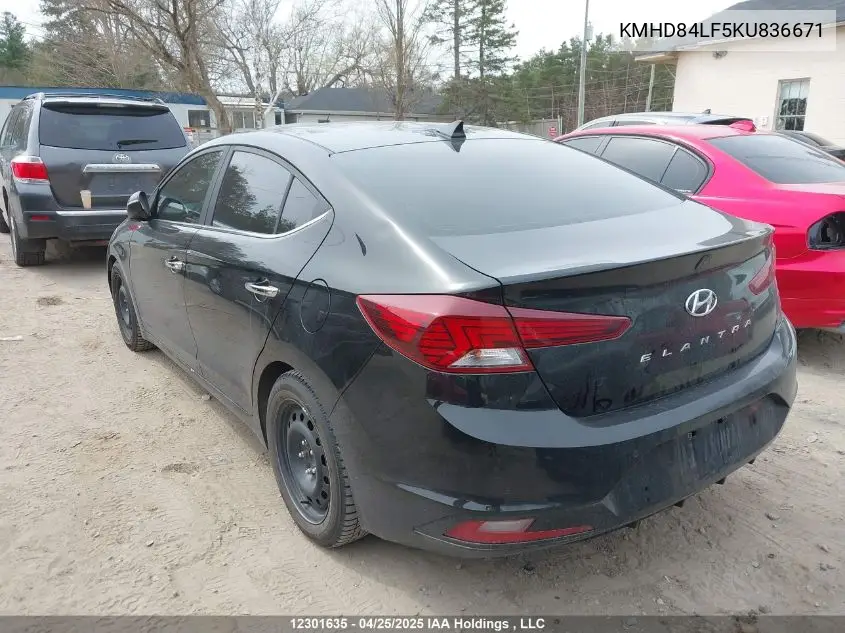2019 Hyundai Elantra Ultimate VIN: KMHD84LF5KU836671 Lot: 12301635