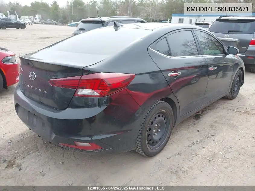 2019 Hyundai Elantra Ultimate VIN: KMHD84LF5KU836671 Lot: 12301635