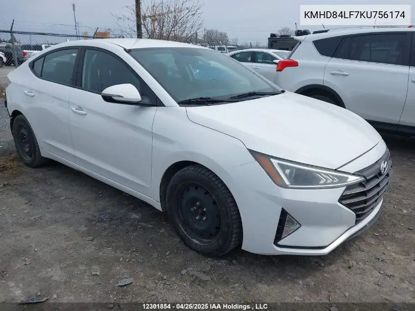 2019 Hyundai Elantra VIN: KMHD84LF7KU756174 Lot: 12301854