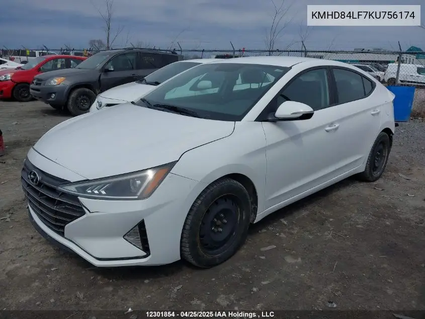 2019 Hyundai Elantra VIN: KMHD84LF7KU756174 Lot: 12301854