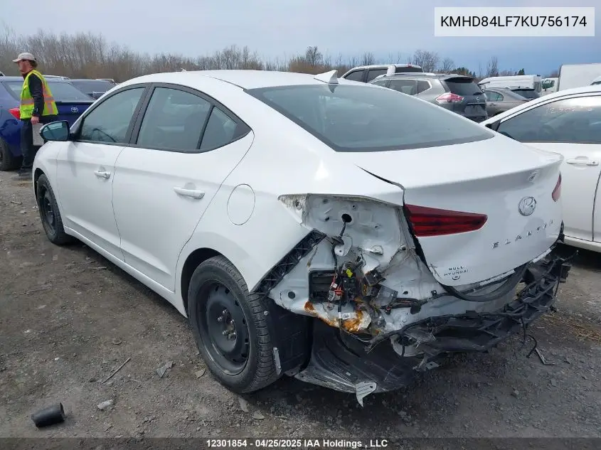 2019 Hyundai Elantra VIN: KMHD84LF7KU756174 Lot: 12301854
