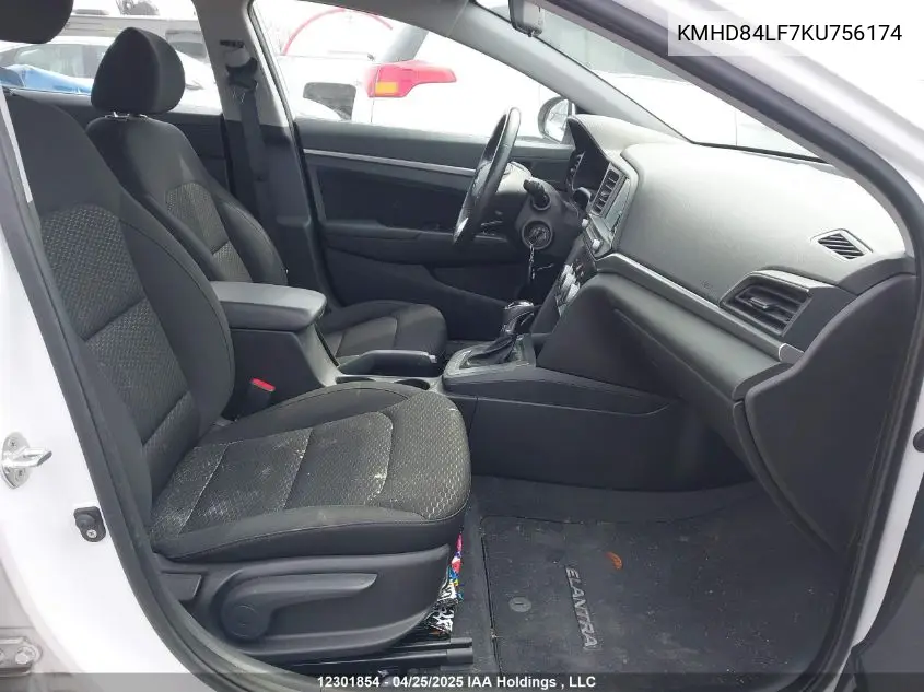 2019 Hyundai Elantra VIN: KMHD84LF7KU756174 Lot: 12301854
