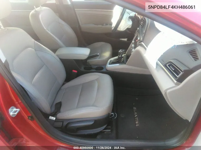 2019 Hyundai Elantra Limited VIN: 5NPD84LF4KH486061 Lot: 40950500