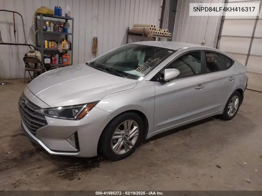 2019 Hyundai Elantra Sel VIN: 5NPD84LF4KH416317 Lot: 41595372