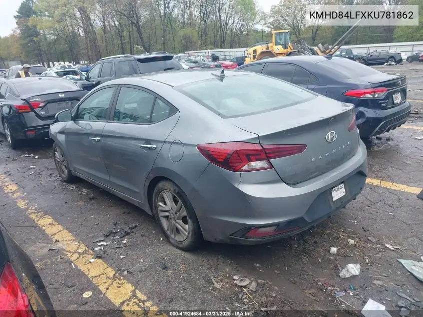 2019 Hyundai Elantra Sel VIN: KMHD84LFXKU781862 Lot: 41924684