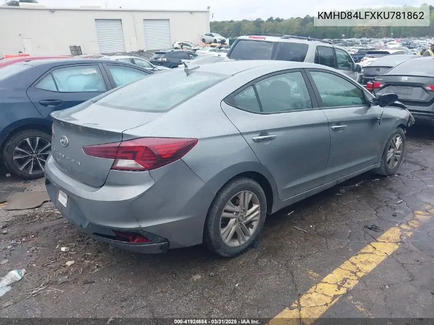 2019 Hyundai Elantra Sel VIN: KMHD84LFXKU781862 Lot: 41924684