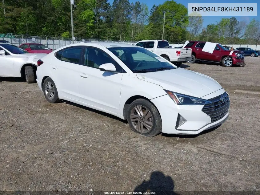 2019 Hyundai Elantra Sel VIN: 5NPD84LF8KH431189 Lot: 42014092