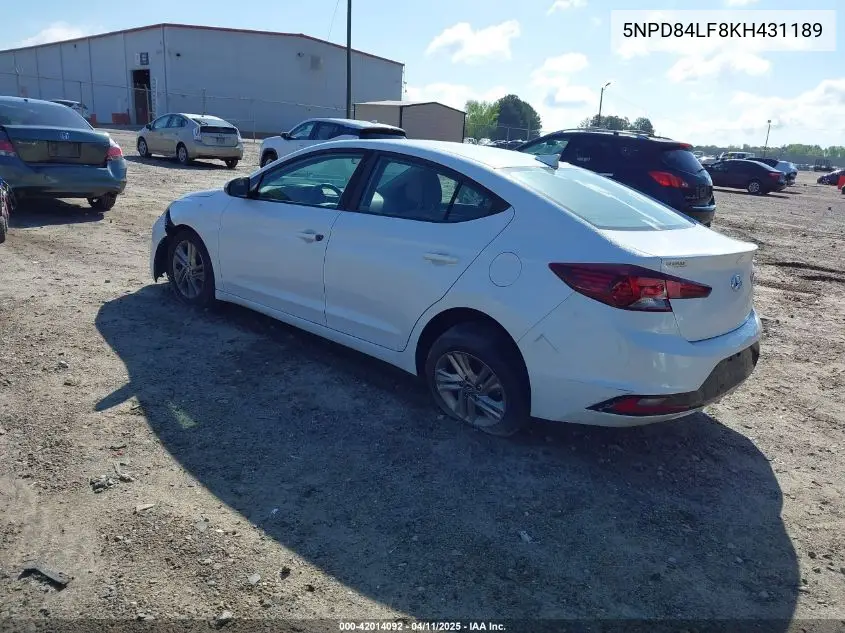 2019 Hyundai Elantra Sel VIN: 5NPD84LF8KH431189 Lot: 42014092