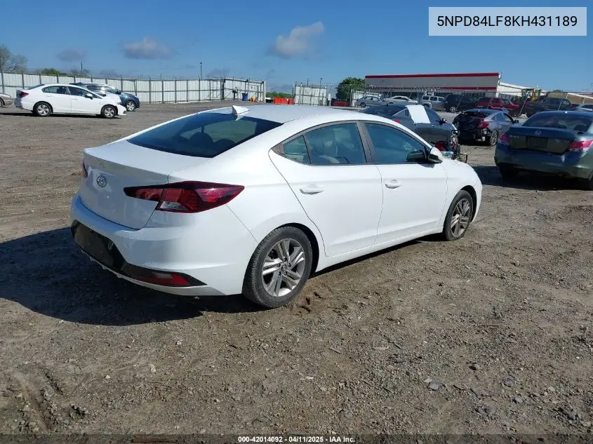 2019 Hyundai Elantra Sel VIN: 5NPD84LF8KH431189 Lot: 42014092