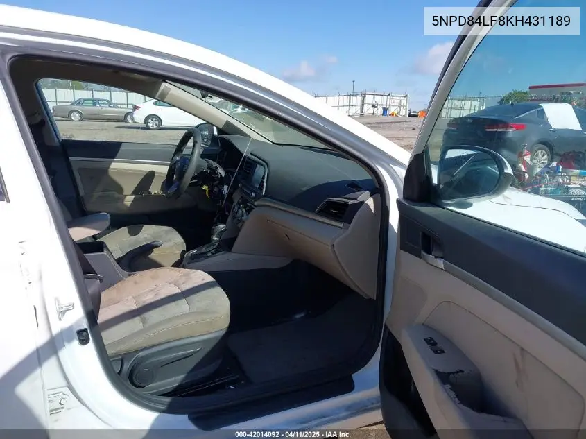 2019 Hyundai Elantra Sel VIN: 5NPD84LF8KH431189 Lot: 42014092