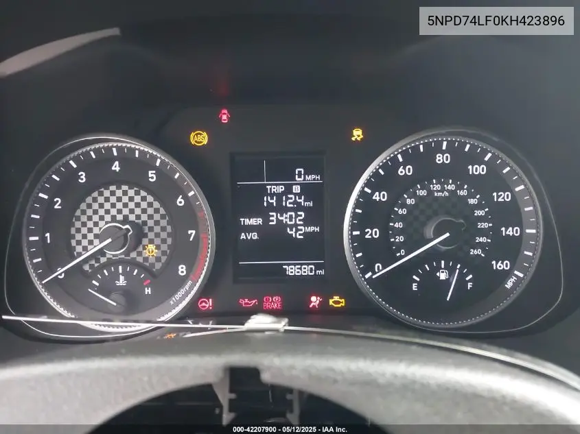 2019 Hyundai Elantra Se VIN: 5NPD74LF0KH423896 Lot: 42207900