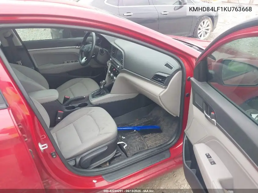 2019 Hyundai Elantra Value Edition VIN: KMHD84LF1KU763668 Lot: 42240291