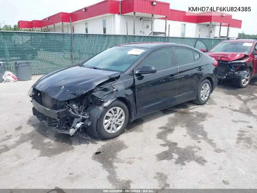 2019 Hyundai Elantra Se VIN: KMHD74LF6KU824385 Lot: 42252058