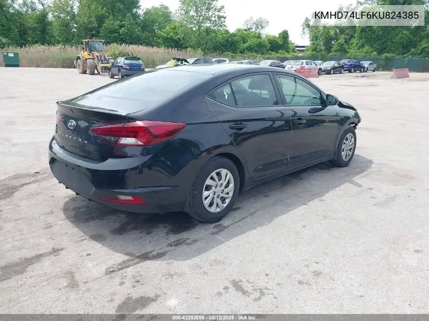 2019 Hyundai Elantra Se VIN: KMHD74LF6KU824385 Lot: 42252058