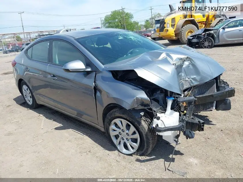 2019 Hyundai Elantra Se VIN: KMHD74LF1KU777590 Lot: 42252688