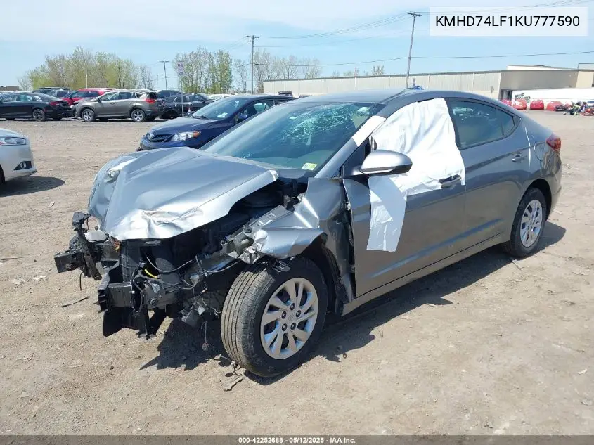 2019 Hyundai Elantra Se VIN: KMHD74LF1KU777590 Lot: 42252688