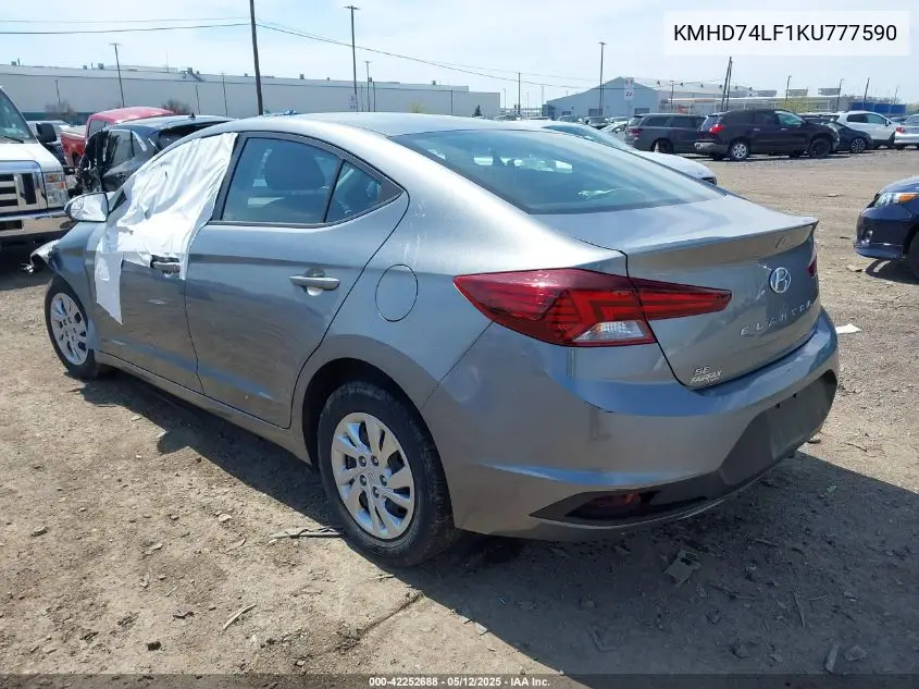2019 Hyundai Elantra Se VIN: KMHD74LF1KU777590 Lot: 42252688