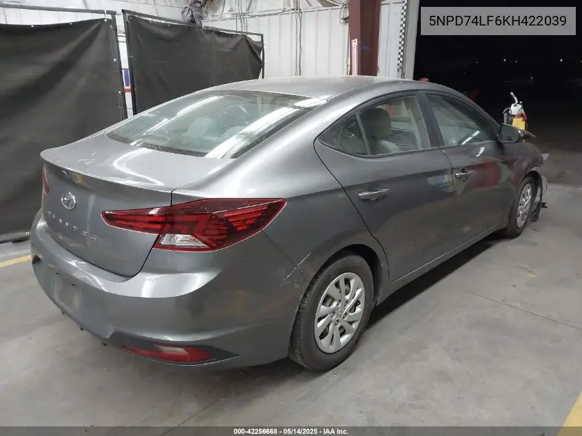 2019 Hyundai Elantra Se VIN: 5NPD74LF6KH422039 Lot: 42256668