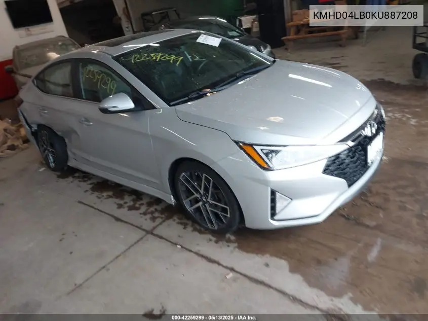 2019 Hyundai Elantra Sport VIN: KMHD04LB0KU887208 Lot: 42259299