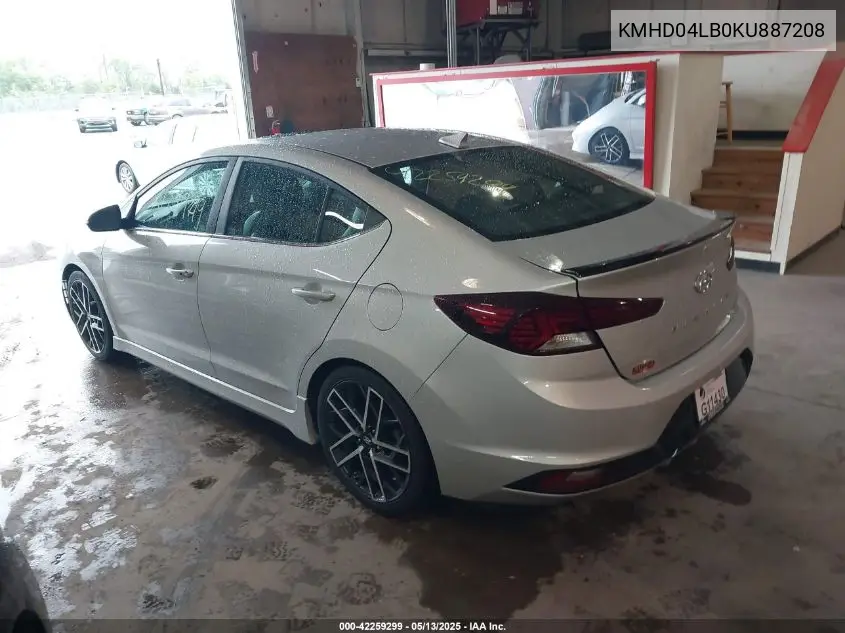 2019 Hyundai Elantra Sport VIN: KMHD04LB0KU887208 Lot: 42259299