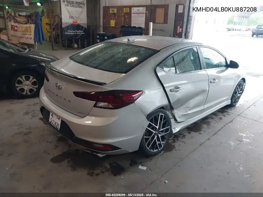2019 Hyundai Elantra Sport VIN: KMHD04LB0KU887208 Lot: 42259299