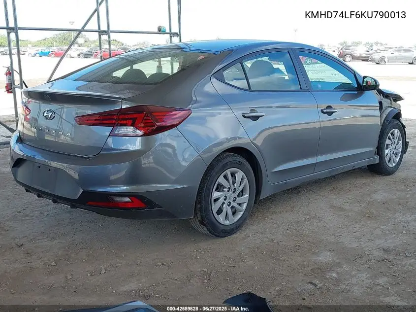 2019 Hyundai Elantra Se VIN: KMHD74LF6KU790013 Lot: 42589828