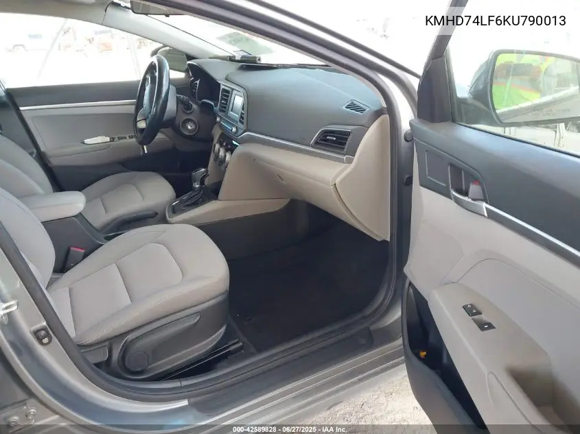 2019 Hyundai Elantra Se VIN: KMHD74LF6KU790013 Lot: 42589828