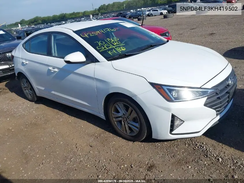 2019 Hyundai Elantra Sel VIN: 5NPD84LF3KH419502 Lot: 42594176