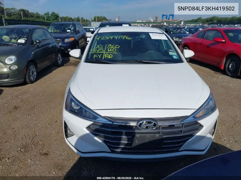 2019 Hyundai Elantra Sel VIN: 5NPD84LF3KH419502 Lot: 42594176