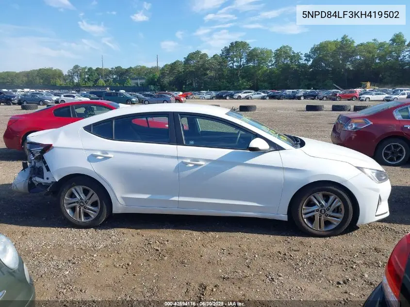 2019 Hyundai Elantra Sel VIN: 5NPD84LF3KH419502 Lot: 42594176