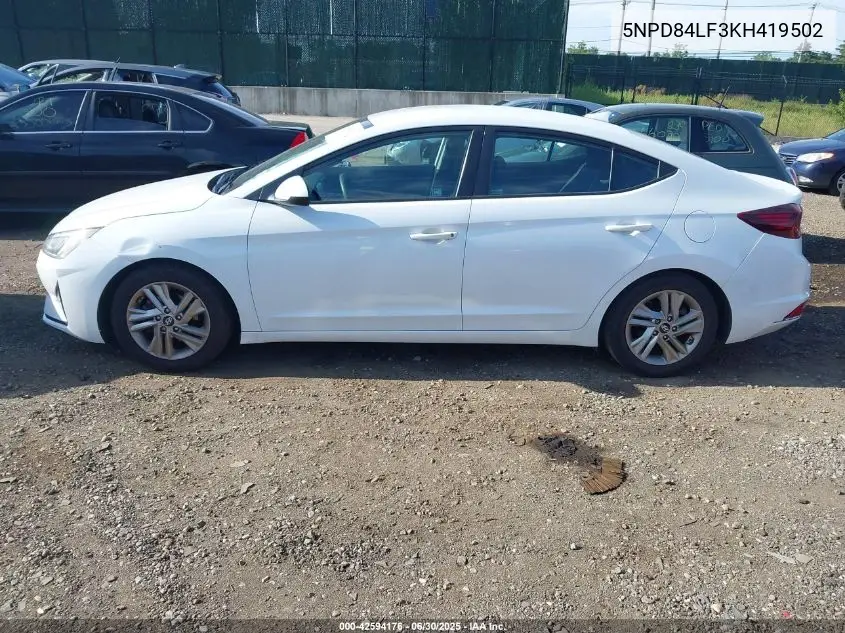 2019 Hyundai Elantra Sel VIN: 5NPD84LF3KH419502 Lot: 42594176