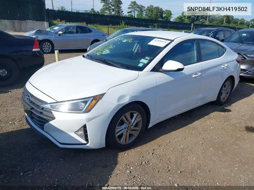 2019 Hyundai Elantra Sel VIN: 5NPD84LF3KH419502 Lot: 42594176