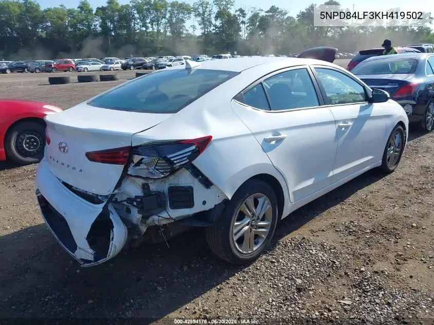 2019 Hyundai Elantra Sel VIN: 5NPD84LF3KH419502 Lot: 42594176