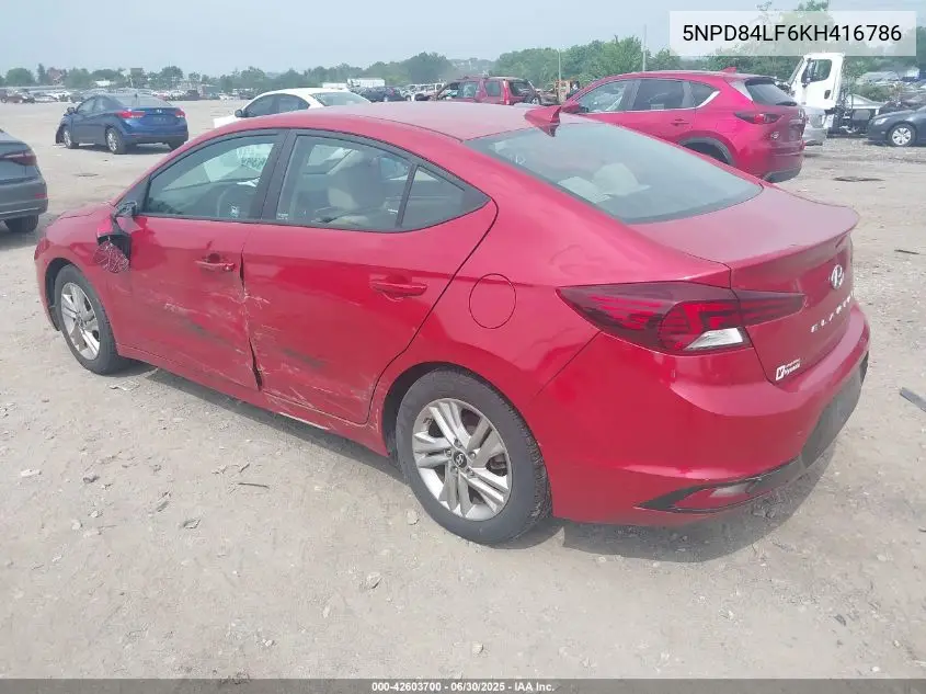 2019 Hyundai Elantra Sel VIN: 5NPD84LF6KH416786 Lot: 42603700
