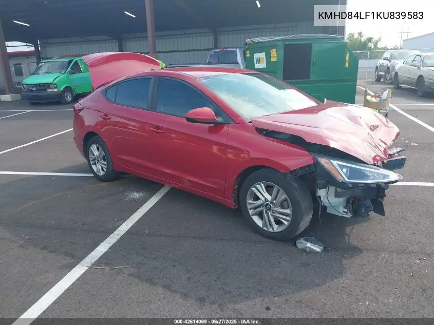 2019 Hyundai Elantra Sel VIN: KMHD84LF1KU839583 Lot: 42614069