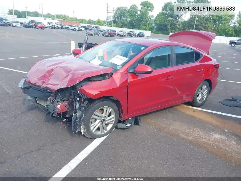 2019 Hyundai Elantra Sel VIN: KMHD84LF1KU839583 Lot: 42614069