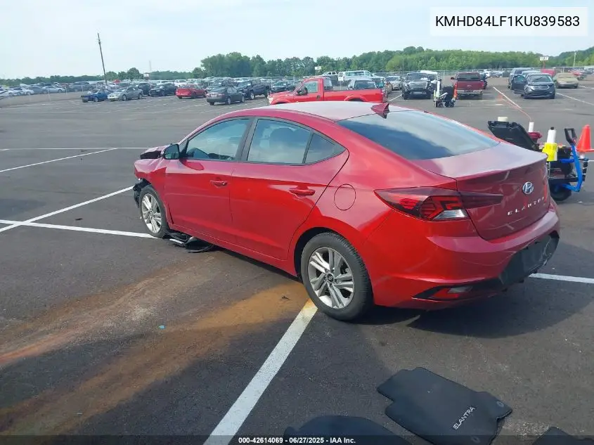 2019 Hyundai Elantra Sel VIN: KMHD84LF1KU839583 Lot: 42614069