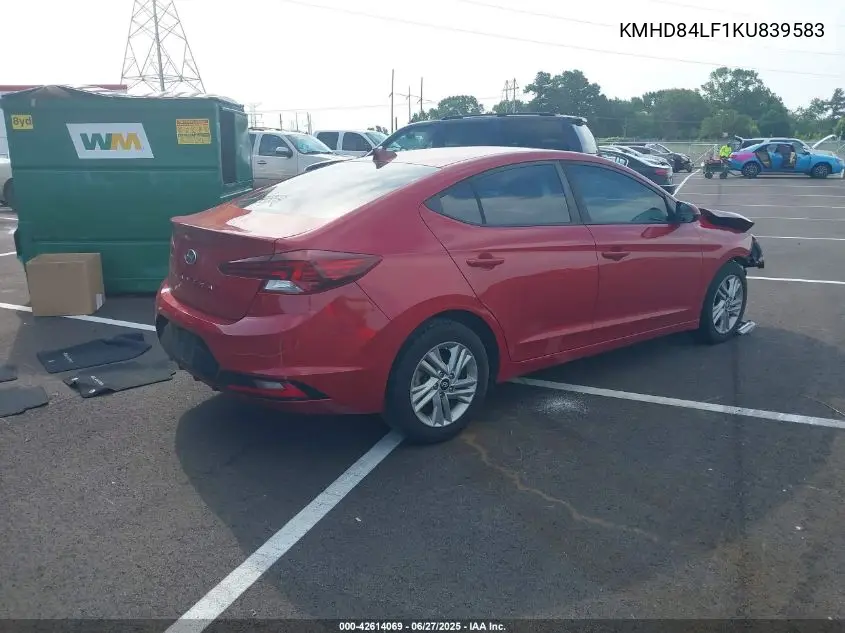 2019 Hyundai Elantra Sel VIN: KMHD84LF1KU839583 Lot: 42614069